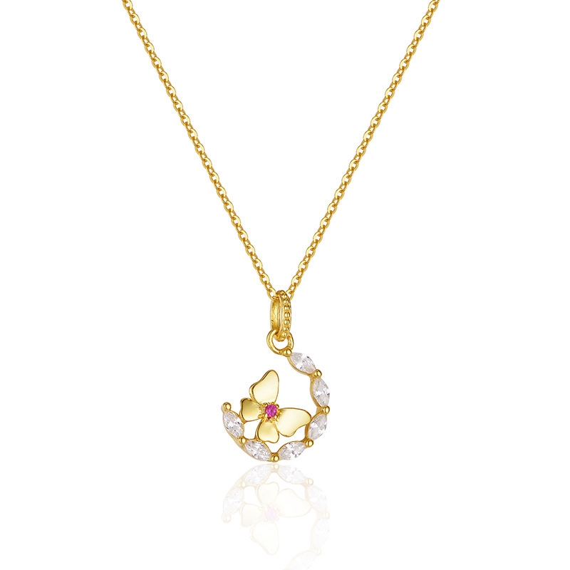 N22576 S925 Silver Butterfly zircon-encrusted necklace