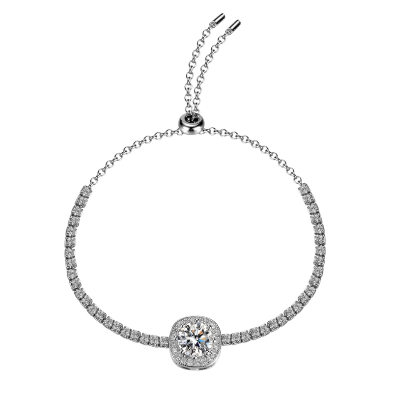 B22563 S925 Silver square bag zircon simple bracelet