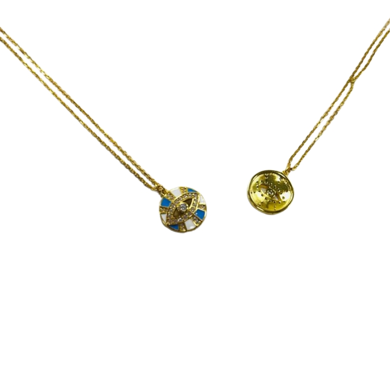 SN22911 S925 silver evil eye colored zircon pendant necklace