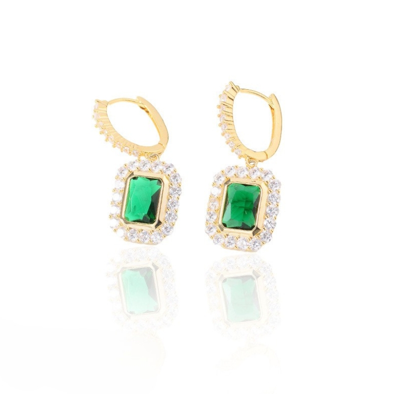 E22654 S925 silver green glitter zircon stud earring