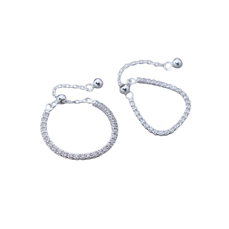 R22791 S925 silver full zircon chain pulls out ring adjustable ring