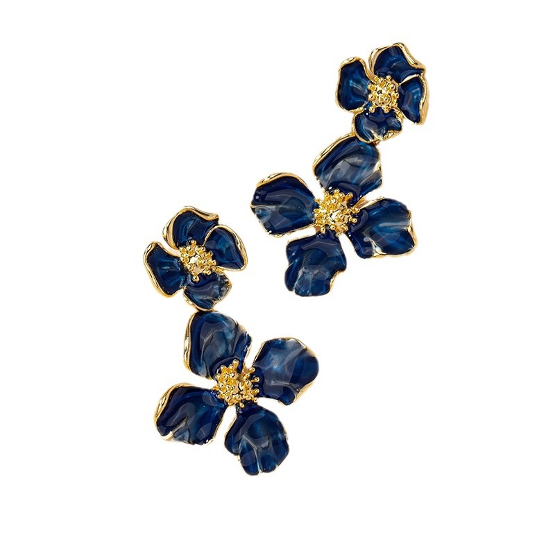 SE22570 S925 Silver enamel drop glaze double flower stud earring