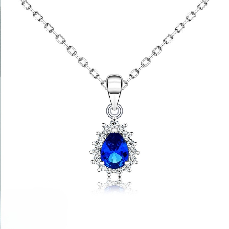 N22767 S925 sterling silver blue tear necklace