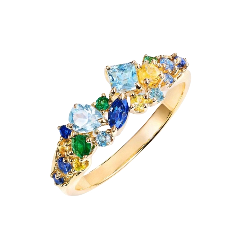 R22802 S925 silver multi-colored gemstone zircon ring
