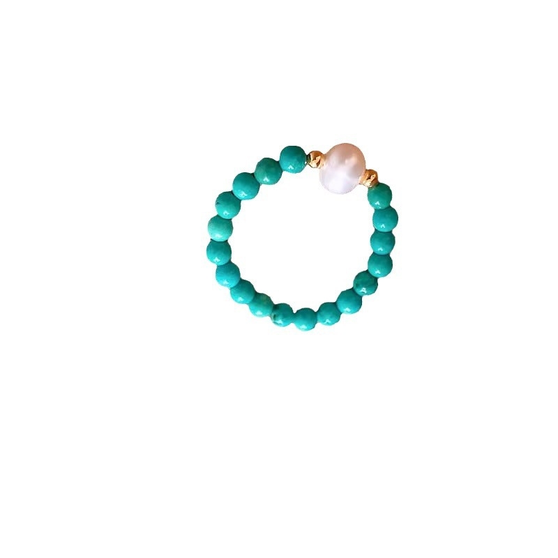 R22707 S925 silver with freshwater pearl turquoise ring