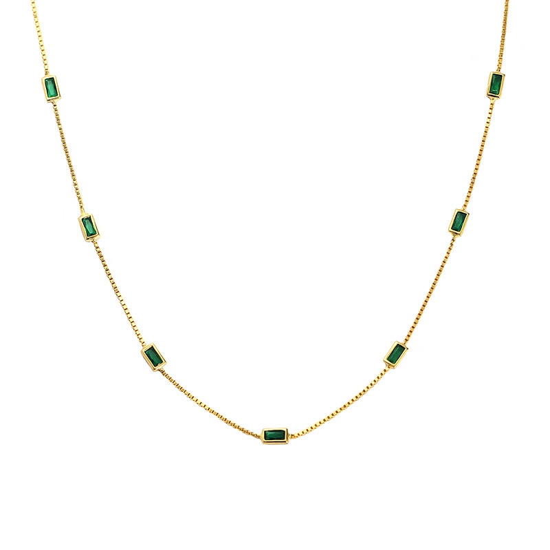 N22883 S925 silver emerald zircon thin chain necklace