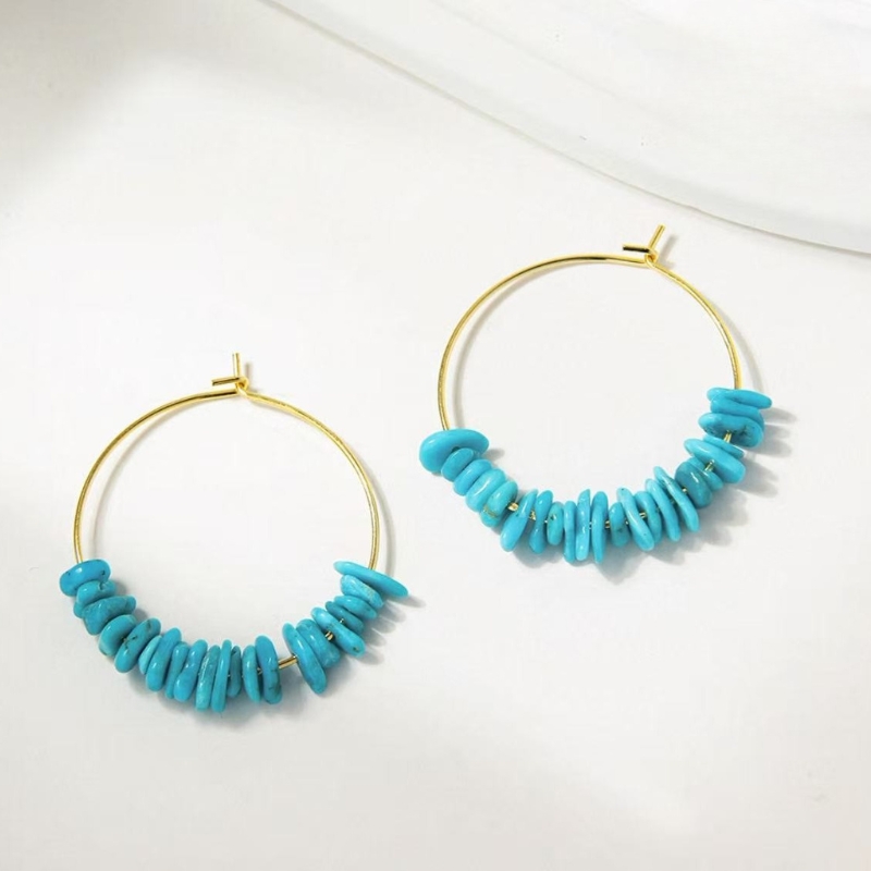 E22864 S925 silver irregular natural crushed stone bead earrings