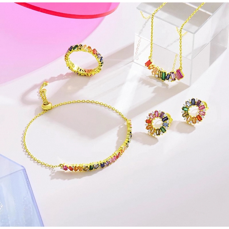 S22855 S925 silver multi-colored zircon jewelry set