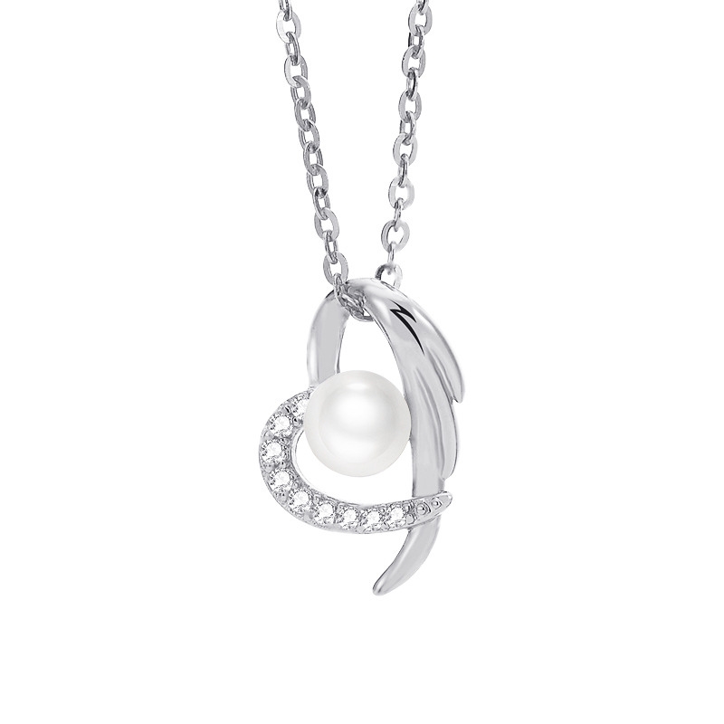 N22601 S925 Silver angel heart zircon necklace