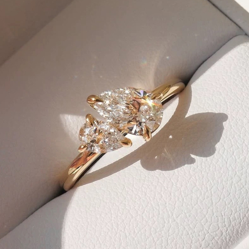 R22714 S925 silver square water droplets double zircon ring