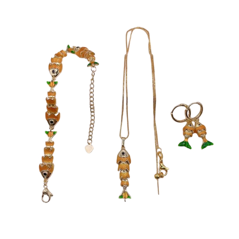 S22956 S925 silver colorful fish earring bracelet, necklace