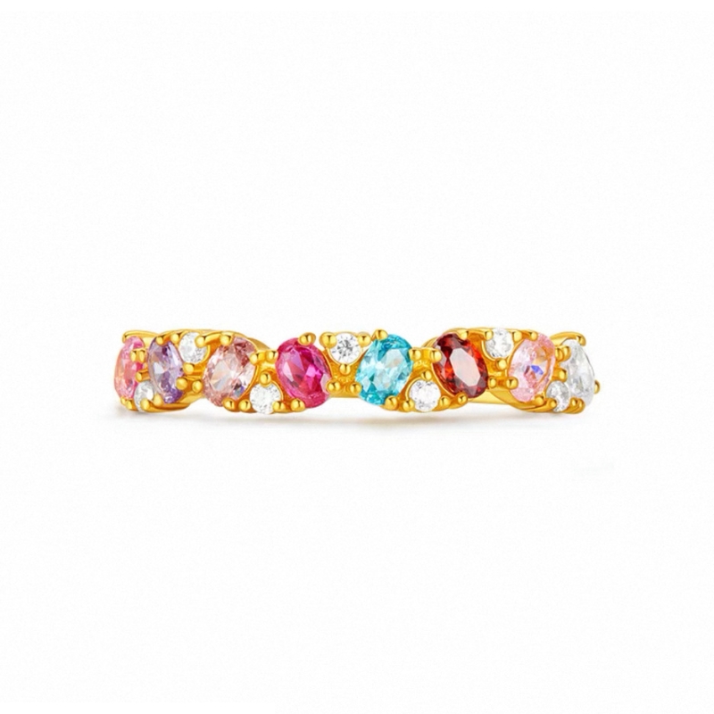 R22800 S925 silver plated yellow gold inlaid rainbow zircon ring