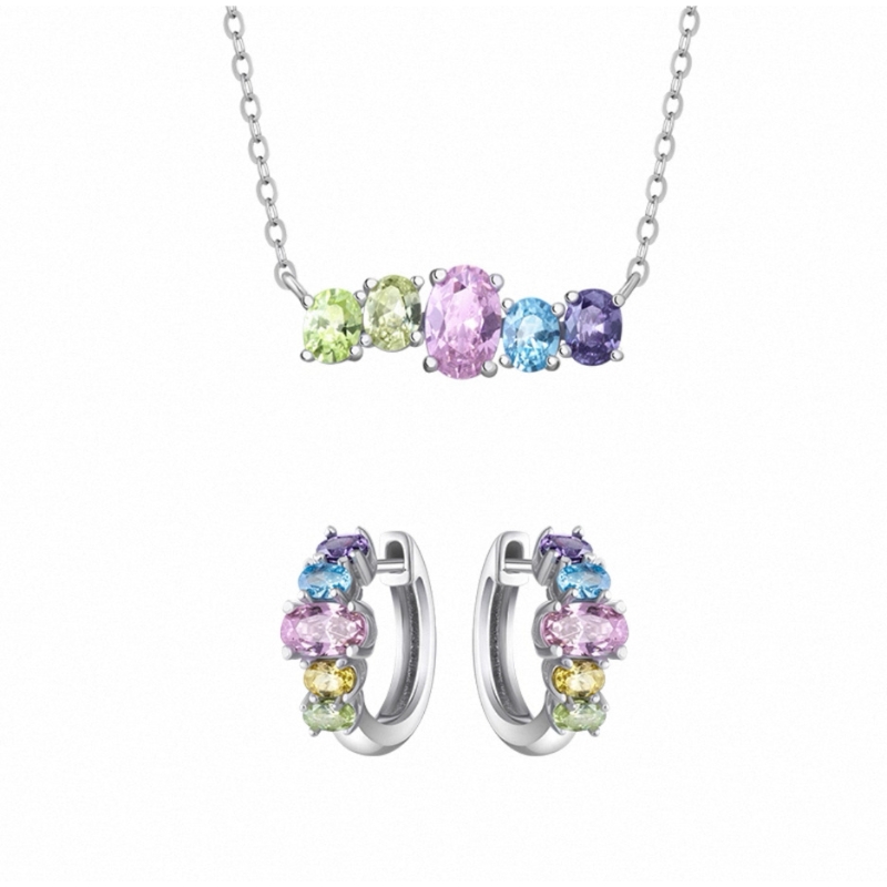S22811 S925 silver natural tourmaline jewelry set