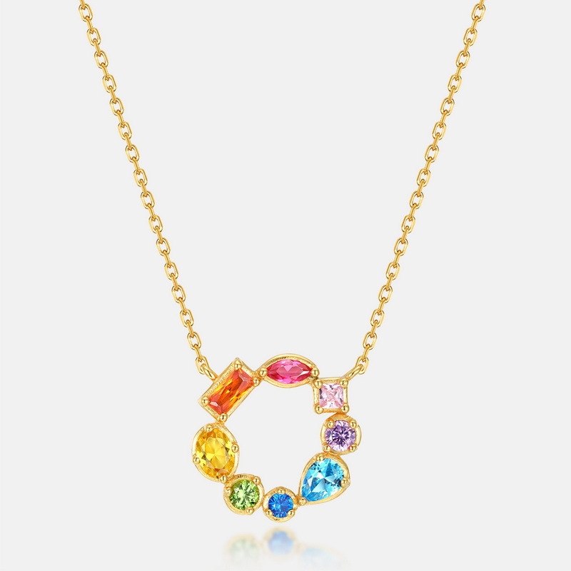 N22731 S925 silver colorful zircon necklace