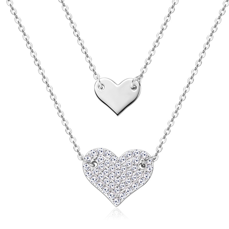 N22734 S925 silver simple heart full of zircon necklace