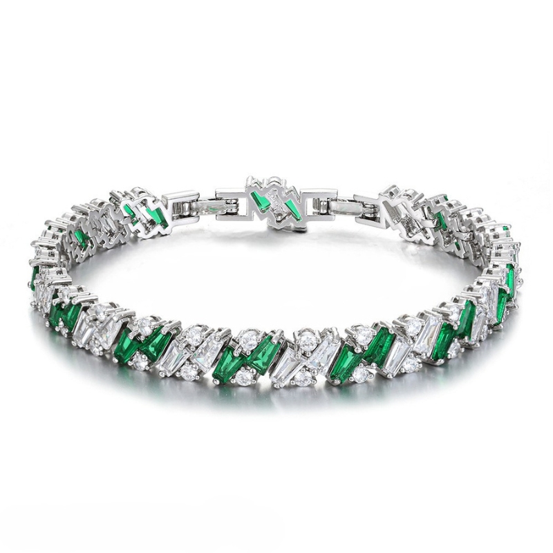 B22573 S925 Silver mixed color square piece single row full of zircon tennis bracelet