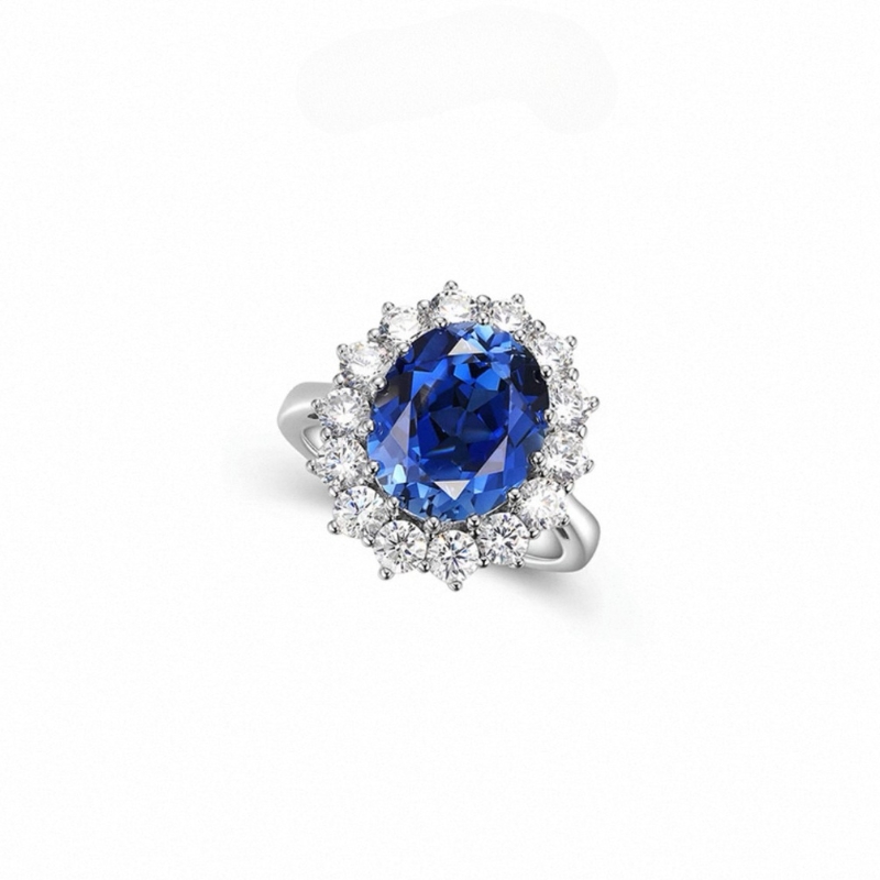 R22824 S925 silver dark blue zircon ring