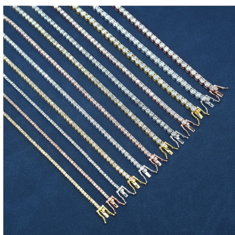 B22774 S925 silver 3mm single row stone white zircon hip-hop tennis matching necklace bracelet