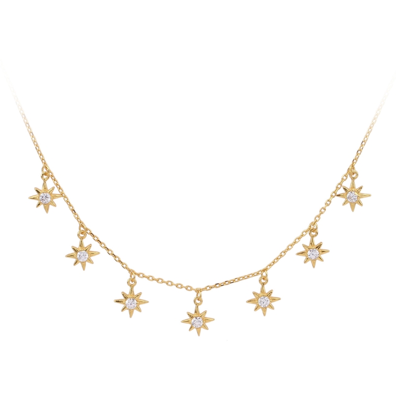 N22596 S925 Silver eight-pointed star collarbone chain necklace