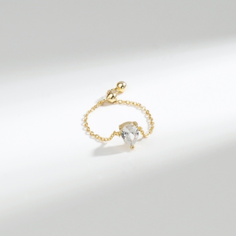 R22747 S925 silver zircon encrusted pear-shaped adjustable ring