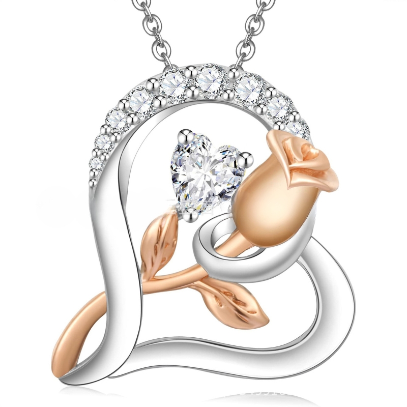 N22726 S925 silver rose heart birthstone necklace