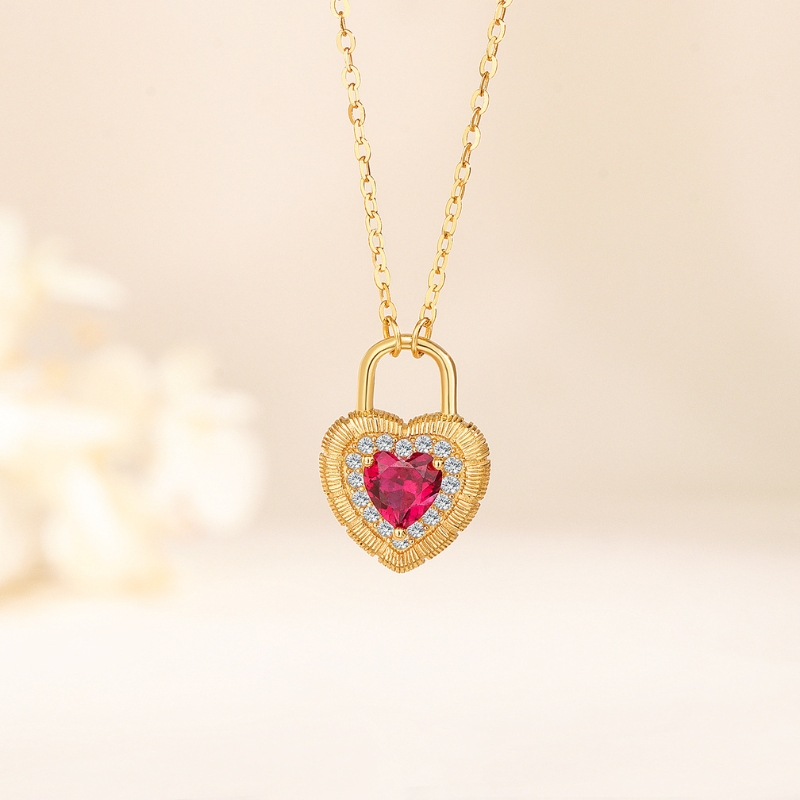 N22750 S925 silver love lock heart-shaped yellow zircon necklace
