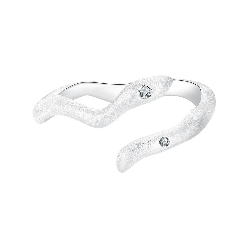 R22784 S925 silver green eye brushed snake women's ring