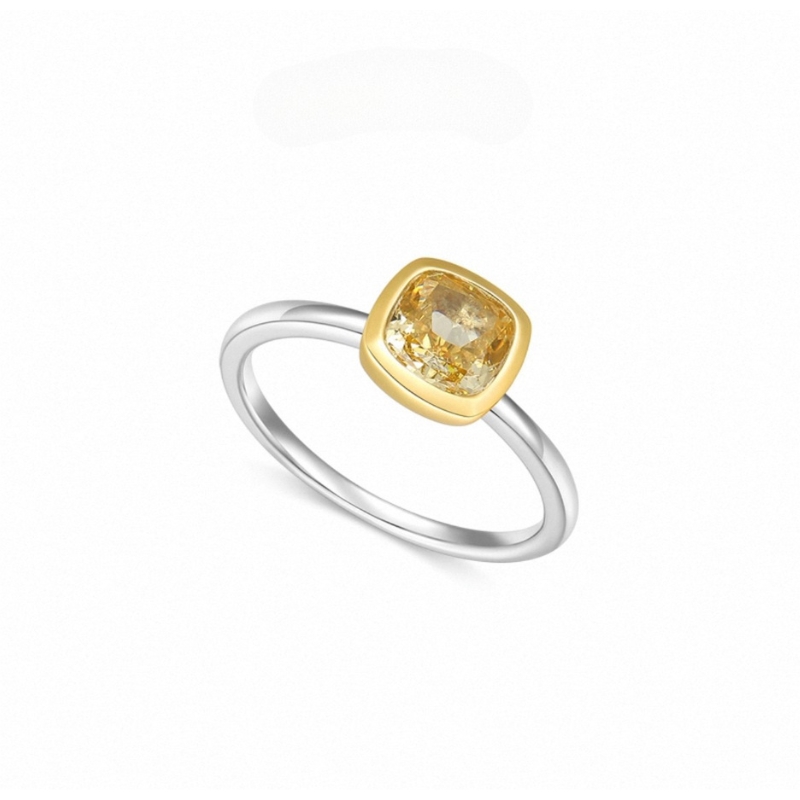 R22825 S925 silver square cube yellow zircon ring