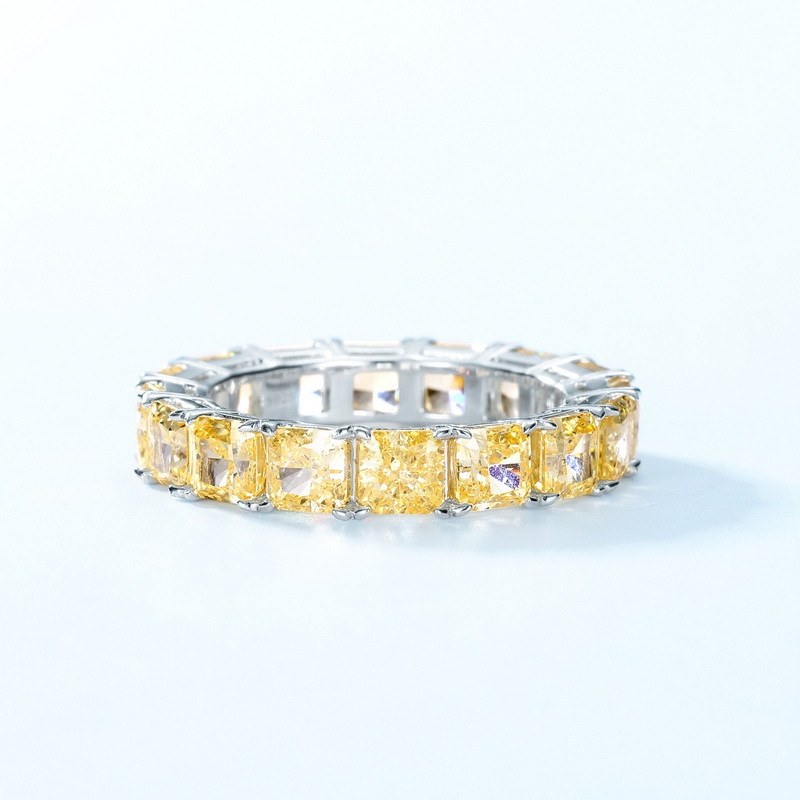 R22564 S925 Silver fat square goose yellow zircon ring
