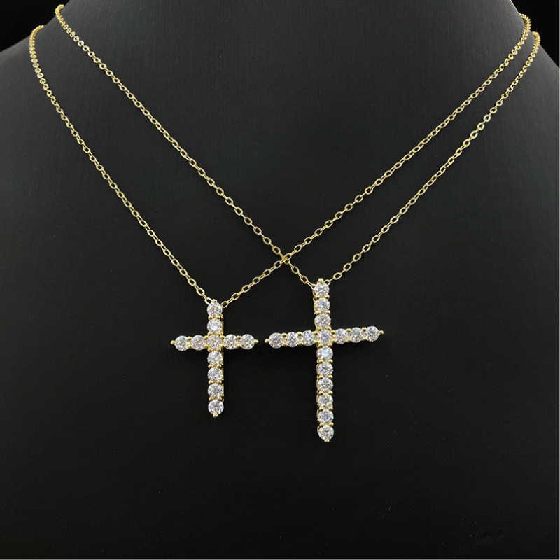 N22607 S925 sterling silver cross zircon clavicle necklace