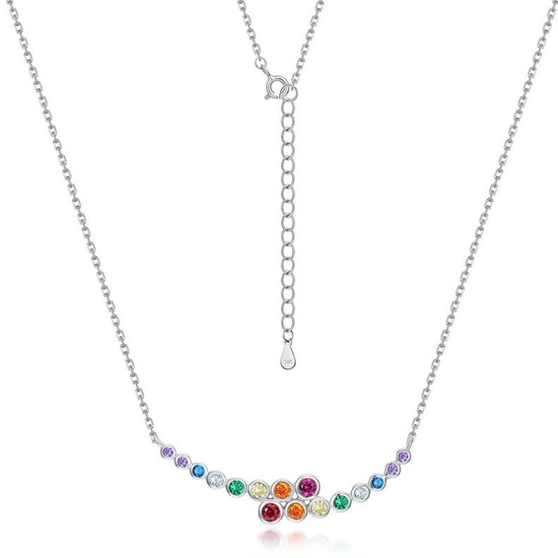 N22565 S925 Silver rainbow bubbles colored zircon treasure necklace