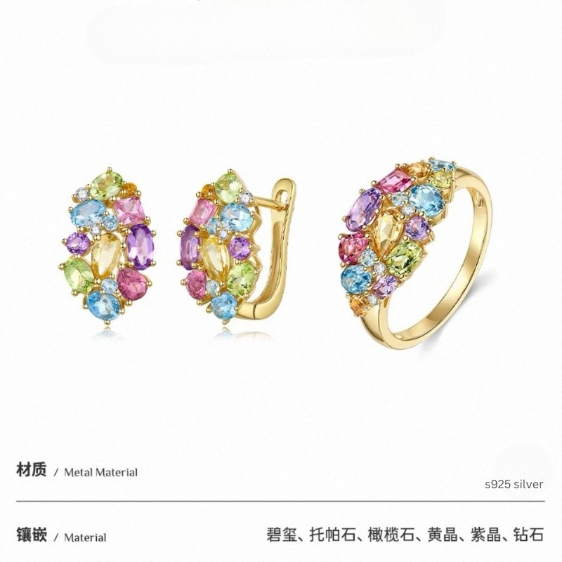 R22804 S925 silver multi-colored gemstone zircon ring