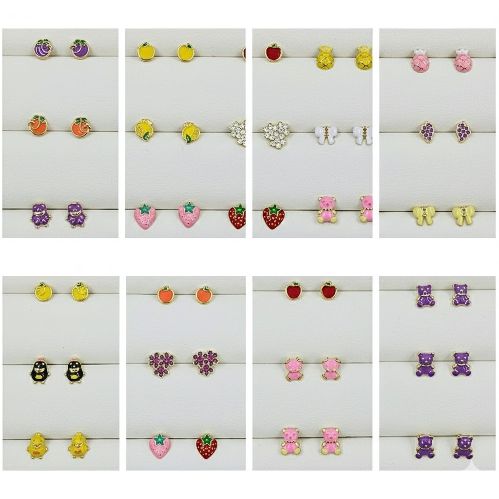 SE22290 S925 silver oil drip small strawberry, apple, bear, grapes earrings