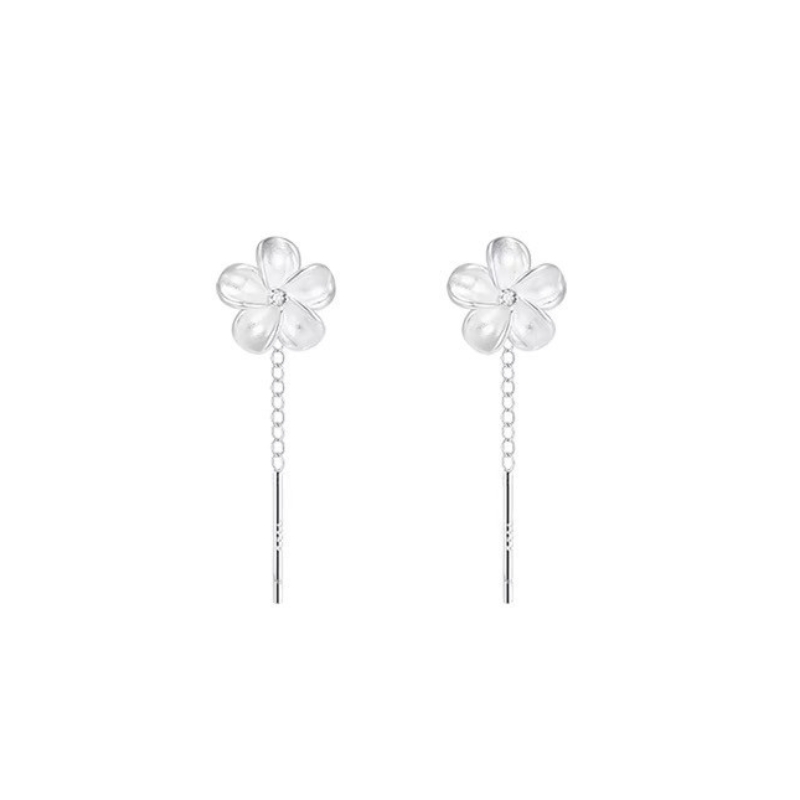 SE22569 S925 Silver gardenia flower ear thread tassel earring